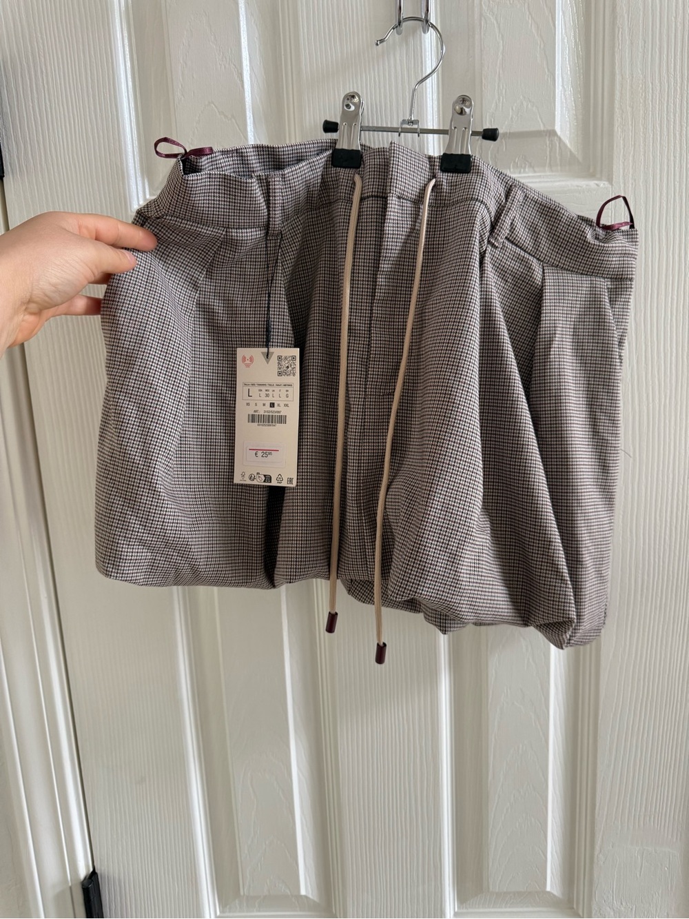Zara Taupe Plaid Bubble Mini Skirt with Drawstring